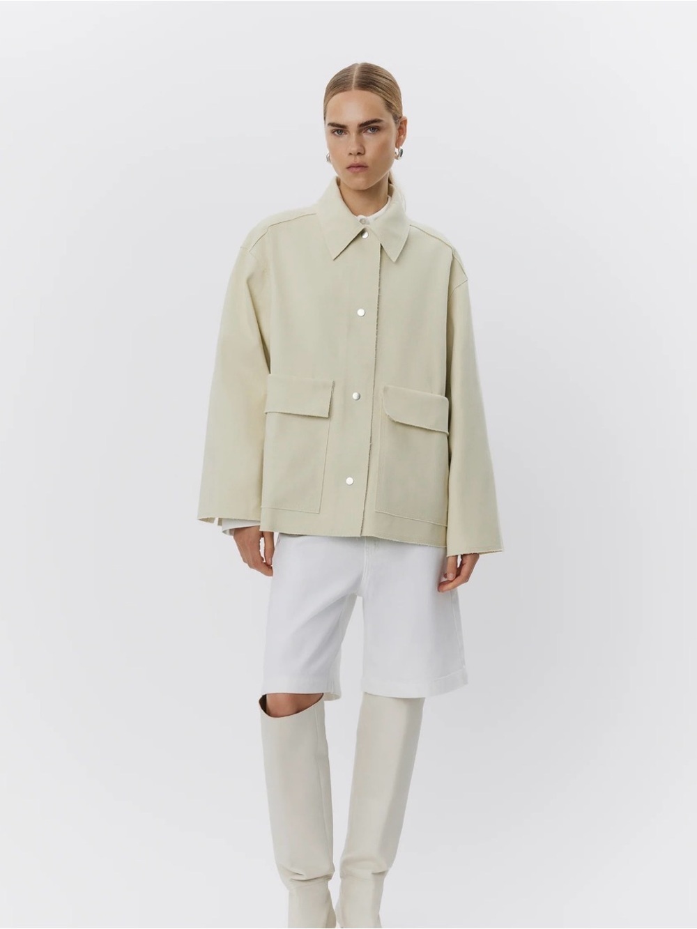 DAY Classic Oversized Cream cotton Jacket with Flap Pockets size US 2 NWT